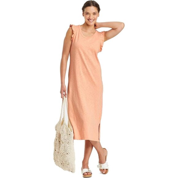 Universal Thread Women's Below Knee Ruffle Trim Tank Style Coral Dress - Picture 1 of 9